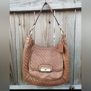 Coach Kristin Brown Woven Leather Hobo Shoulder Bag Purse No. 19314